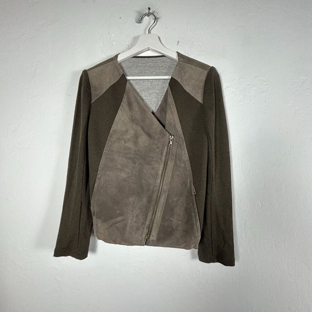 Bailey 44 Women's Java-Jolt Asymmetrical Leather-Moto Jacket Olive Lightweight